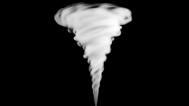 White smoke tornado isolated on black, representing danger, weather phenomenon, nature, and abstract concepts.