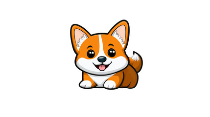 Cartoon corgi is lying down with a smile, appearing happy and ready to play, shown as a sticker.