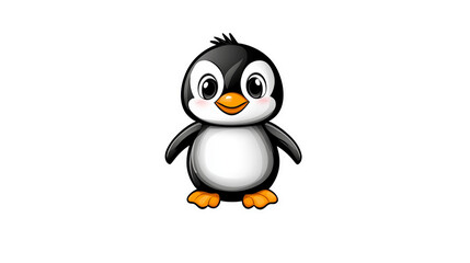 Fototapeta premium Cartoon penguin stands upright with a sticker outline around it and a background.