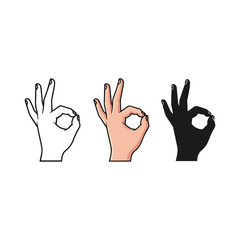 Obraz premium Three different styles of the ok hand gesture isolated on white background Art & Illustration