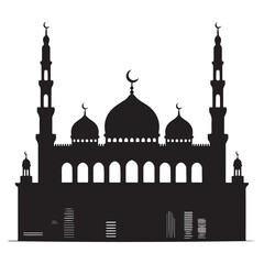 Islamic mosque architecture with domes and minarets building silhouette