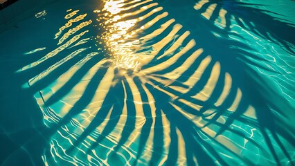 Palm Shadows Dancing in Turquoise Water,A Tropical Oasis: Sunlight and Palm Frond Reflections in a Serene Swimming Pool