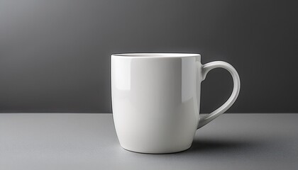 white ceramic coffee mug on gray background