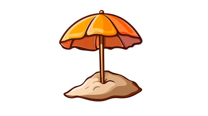 Obraz premium Illustrated beach umbrella stands on a pile of sand, featuring shades of orange, yellow, and brown.