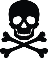 skull and crossbones with a heart-shaped nose. Vector illustration representing danger, poison, or a pirate Jolly Roger. Symbol of death or a toxic substance, isolated on a white background.