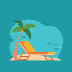 Summer holidays theme picture, flat style, postcard, minimalism, blue background