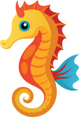 Fototapeta premium Colorful Cartoon Seahorse Vector Illustration – Cute Underwater Sea Animal in Bright Tropical Colors on White Background