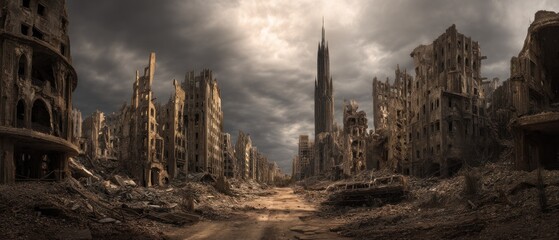 Post-Apocalyptic Cityscape: A Desolate Urban Ruin