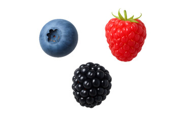 Fresh berries blueberry raspberry blackberry isolated on black background on transparent background