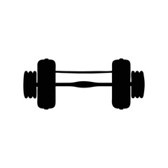Silhouette illustration of a barbell with weights on a white background