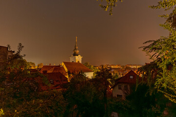 Ljubljana cityscape at night with skyline, streets and historic buildings