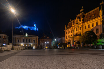 University of Ljubljana main building illuminated at night