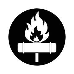 Monochrome Illustration of a Flaming Torch within a Black Circle Symbol