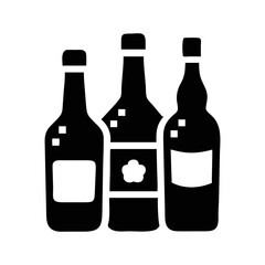 Three different types of unlabeled spirit bottles in solid black outline