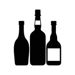 Black silhouette of three different types of bottles against white backdrop
