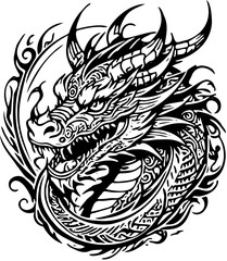 Fototapeta premium dragon tattoo black and white vector design, sticker decal