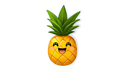 Smiling pineapple cartoon character with green leaves on top appears to be sticker art against a dark .