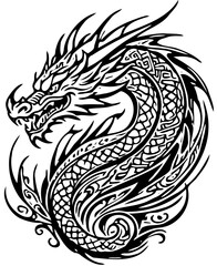 dragon tattoo black and white vector design, sticker decal