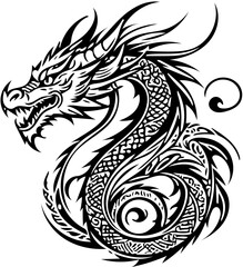 Fototapeta premium dragon tattoo black and white vector design, sticker decal