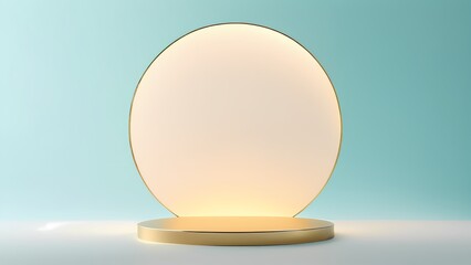 Abstract Product Presentation Podium Elegant Golden Base & Illuminated Arch for Cosmetics