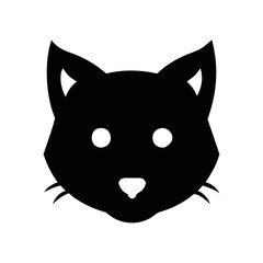 Minimalist Black Cat Head Icon with Simple Features on White Background