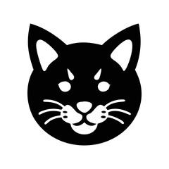 Stylized Black Cat Head with Intense Stare and Whiskers Graphic