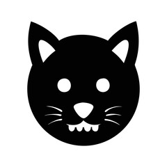 Minimalist Black Cat Face with Sharp Teeth and Glowing White Eyes