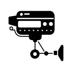 Detailed black and white icon of a vintage analog camera setup