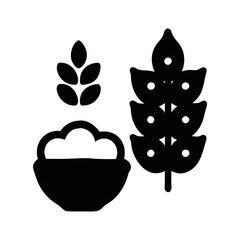 Illustration of a bowl of grain and stalks of wheat plants