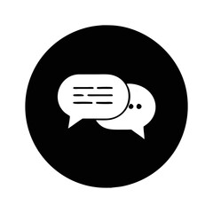White Chat Bubble Icon on a Black Circle Background for Communication