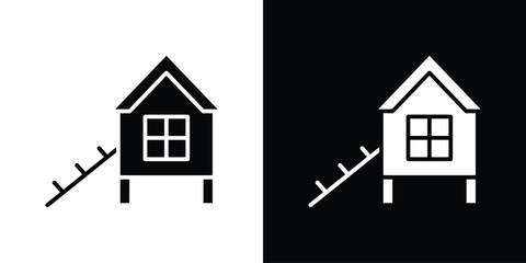 Chicken coop icon simple flat graphic illustrations. Black and white silhouette vector © nancy