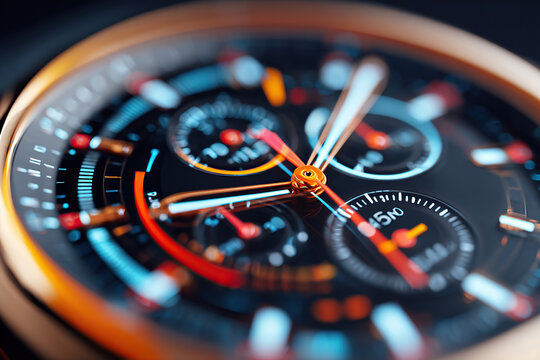 Close-up view of a stylish wristwatch displaying intricate timekeeping features