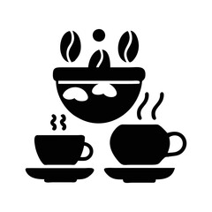A symbolic representation of coffee preparation and enjoyment with two steaming cups