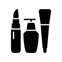 Essential Makeup and Skincare Set Depicted in Minimalist Black Silhouette Design