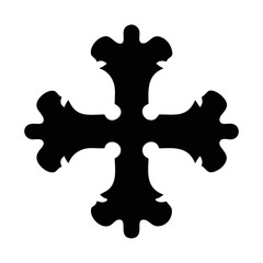 Black ornate cross with curved edges and stylized fleur de lis tips