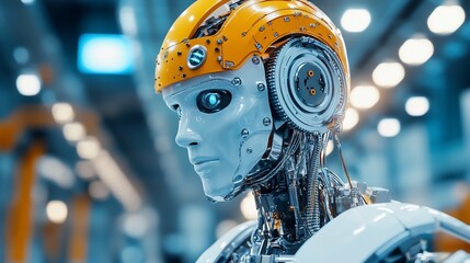 Fototapeta premium Industrial Robot Head in Factory Setting