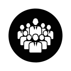 Corporate leadership team icon in black and white, symbolizes growth and success