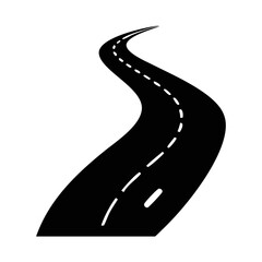Black and white vector image of a winding road stretching forward