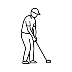 Golfer preparing to swing, minimalist outline icon design