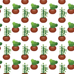 Cactus in a clay pot. Exotic plant. Seamless pattern. Vector illustration.
