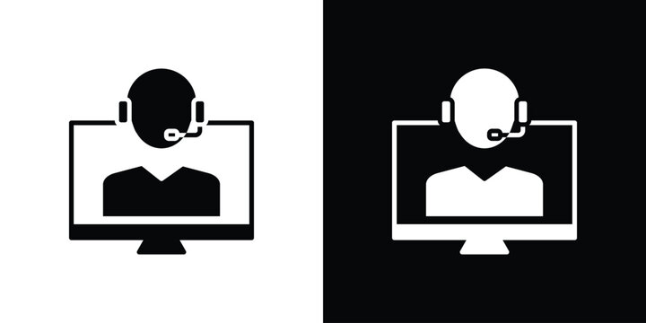 Tech support icon simple flat graphic illustrations. Black and white silhouette vector