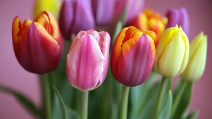 Obraz premium Vibrant Spring Tulips Bouquet Close Up Photography