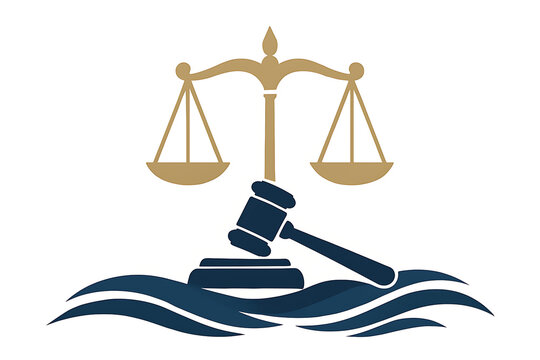 World day for international criminal justice symbolizing legal fairness and stability with scales and a gavel on a wavy base