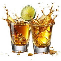 Two Tequila Shots with Lime and Splash Removed Background