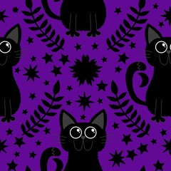 Halloween animals seamless cats pattern for wrapping paper