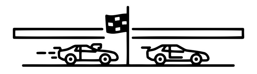Drag racing icon featuring cars crossing finish line, minimalist design