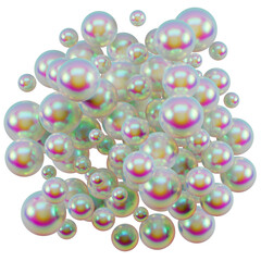 Holographic mercury drops. Abstract 3D composition in bright iridescent color isolated on a transparent background. 3D render. Holographic paint shimmering from pink to green-blue.