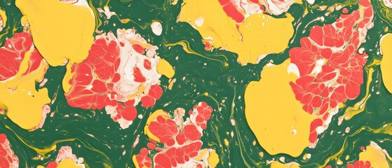 Abstract Marbling Texture Green Yellow Red Swirls Paint Background