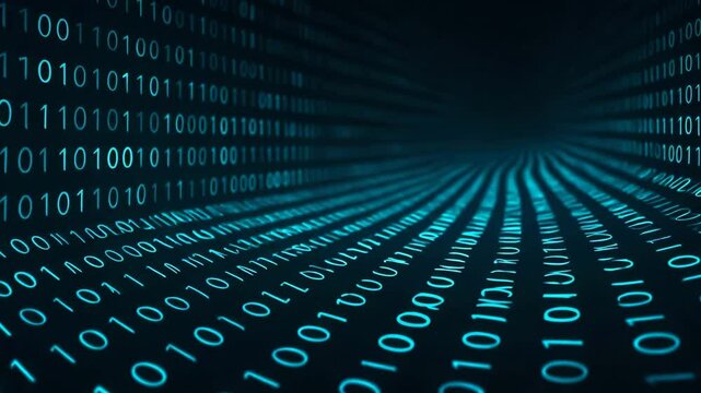 A visually striking digital representation of flowing binary code