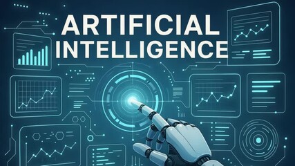 A futuristic robotic hand interacts with digital graphs and charts, symbolizing the rise of artificial intelligence in modern technology - Powered by Adobe